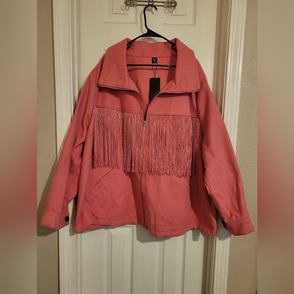 SHEIN Pink Fringe Utility Jacket
